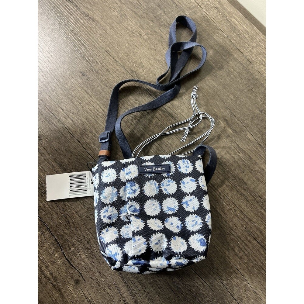 VERA BRADLEY Lighten Up Mini Drawstring Crossbody Bag Blue Splash Dot NEW